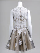 Chic Plus Size Two-Piece Lace Beaded Short Homecoming Dress.