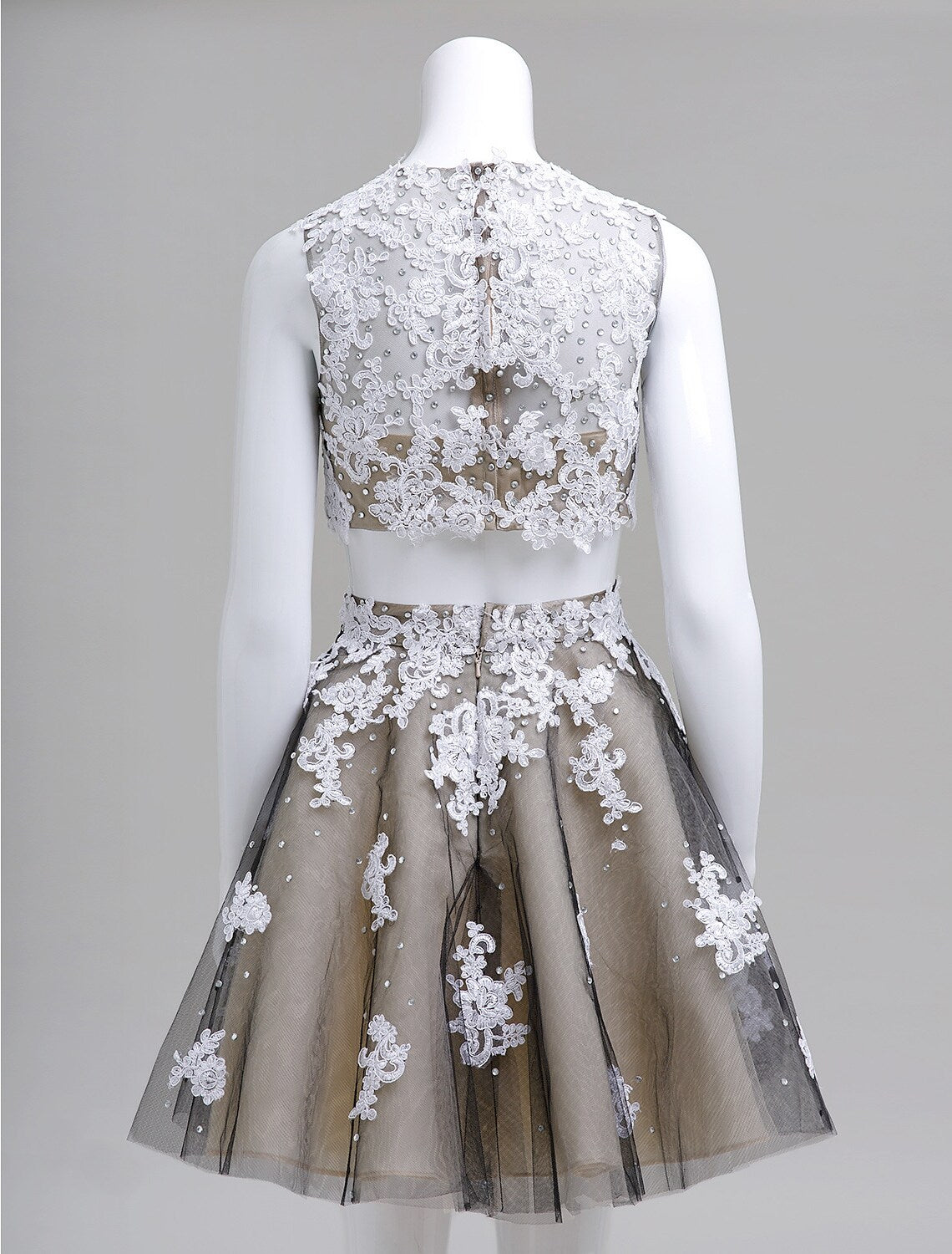 Chic Plus Size Two-Piece Lace Beaded Short Homecoming Dress.