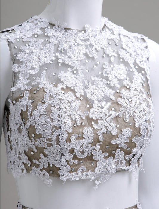 Chic Plus Size Two-Piece Lace Beaded Short Homecoming Dress.