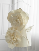 Chic Sheath Strapless Floral Ruffle Satin Mini Homecoming Party Dress.