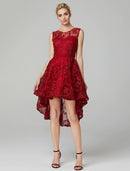 Elegant A-Line Illusion Neck Asymmetrical Tulle Applique Long Dress for Wedding Guests.