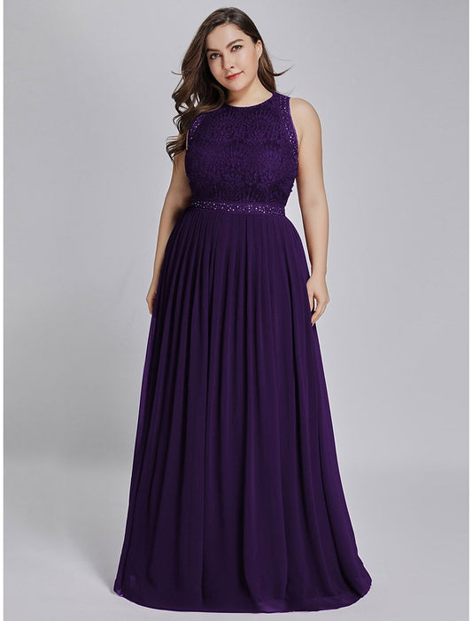 Elegant A-Line Jewel Neck Chiffon Prom Dress with Crystals, Floor Length.