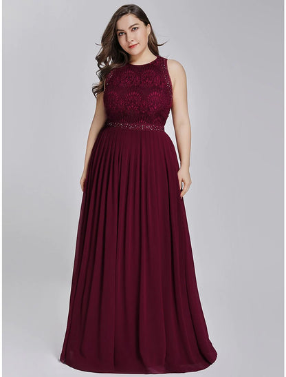 Elegant A-Line Jewel Neck Chiffon Prom Dress with Crystals, Floor Length.