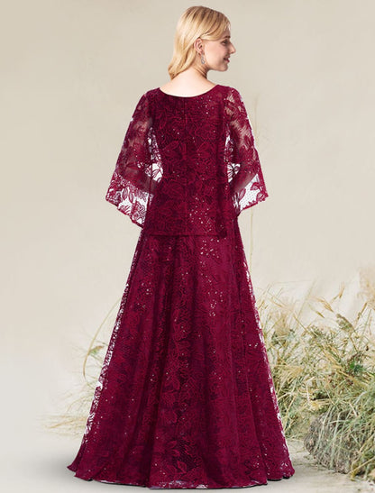 Elegant A-Line Jewel Neck Short Sleeve Floral Applique Floor Length Evening Dress.