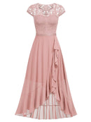 Elegant A-Line One-Shoulder Short Sleeve Black Chiffon Cocktail Dress.