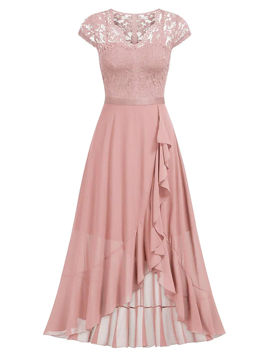 Elegant A-Line One-Shoulder Short Sleeve Black Chiffon Cocktail Dress.