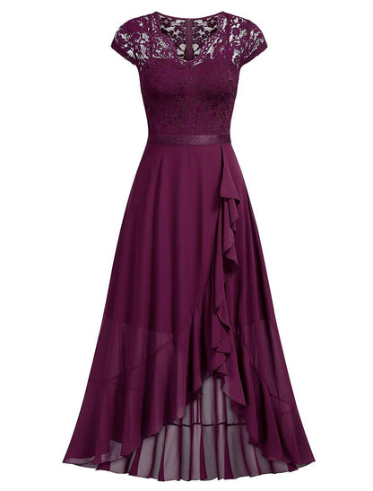 Elegant A-Line One-Shoulder Short Sleeve Black Chiffon Cocktail Dress.