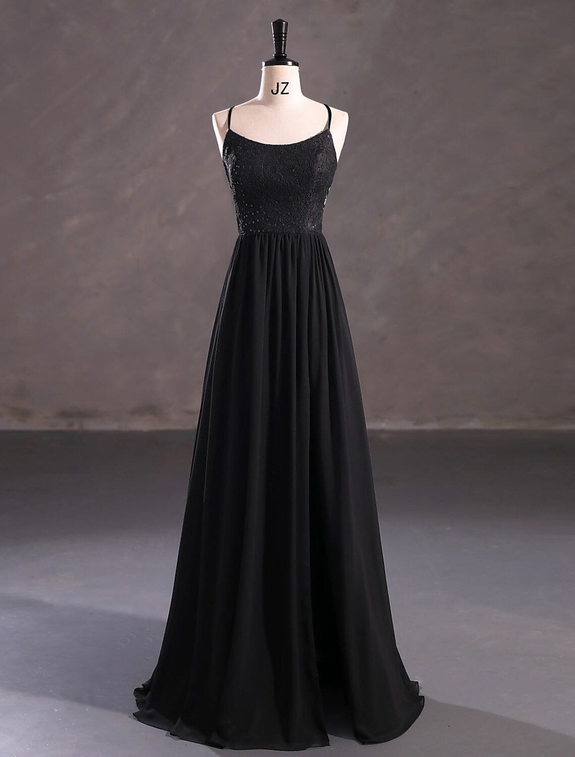 Floor-length A-Line gown, perfect for wedding guests.