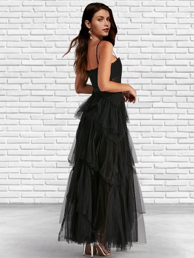 Elegant A-Line Strapless Tulle Ruffled White Ankle Prom Gown.