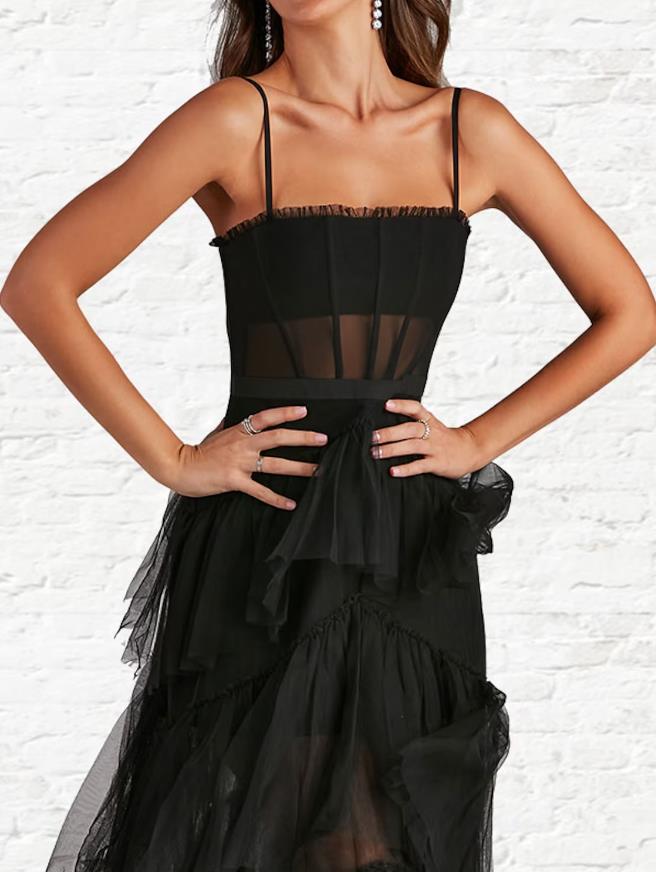 Elegant A-Line Strapless Tulle Ruffled White Ankle Prom Gown.