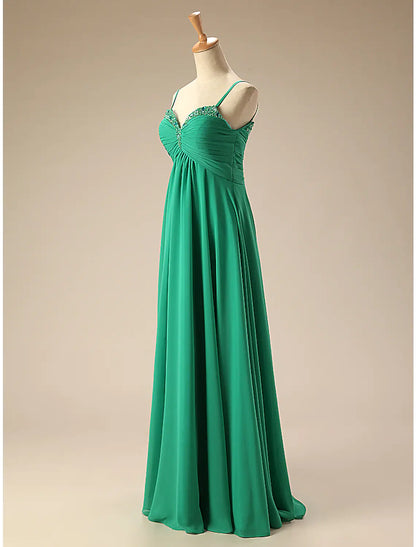 Elegant A-Line Sweetheart Chiffon Backless Beaded Floor Length Prom Dress, back view.