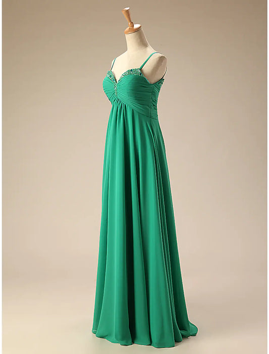 Elegant A-Line Sweetheart Chiffon Backless Beaded Floor Length Prom Dress, back view.