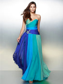Elegant A-Line color block chiffon dress with sweetheart neckline, front view.
