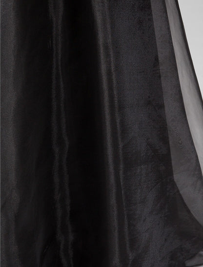Elegant A-Line Sweetheart Ruched Beaded Black Floor Length Prom Dress.