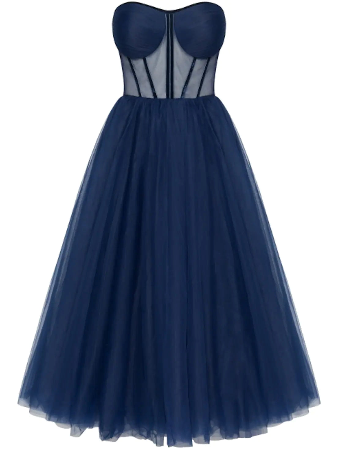 Elegant A-Line Sweetheart Tulle Tea Length Cocktail Dress with Pleats.