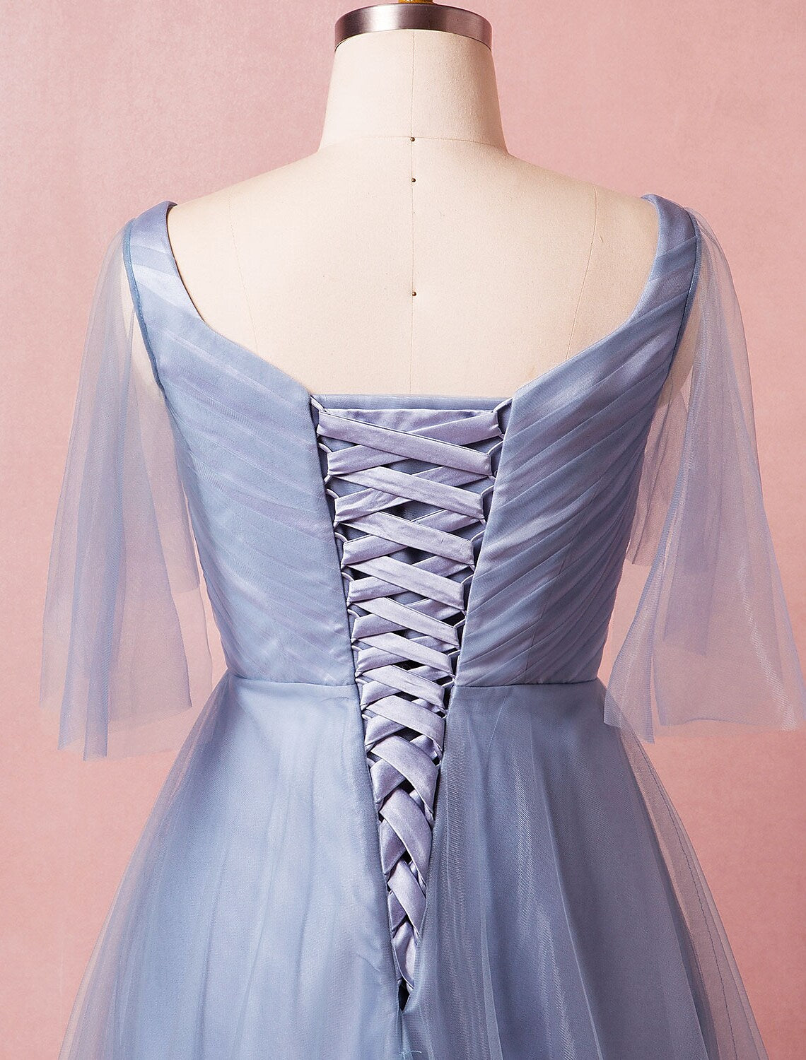 Elegant A-Line V-Neck Half Sleeve Ruched Floor Length Chinese Style Prom Dress.