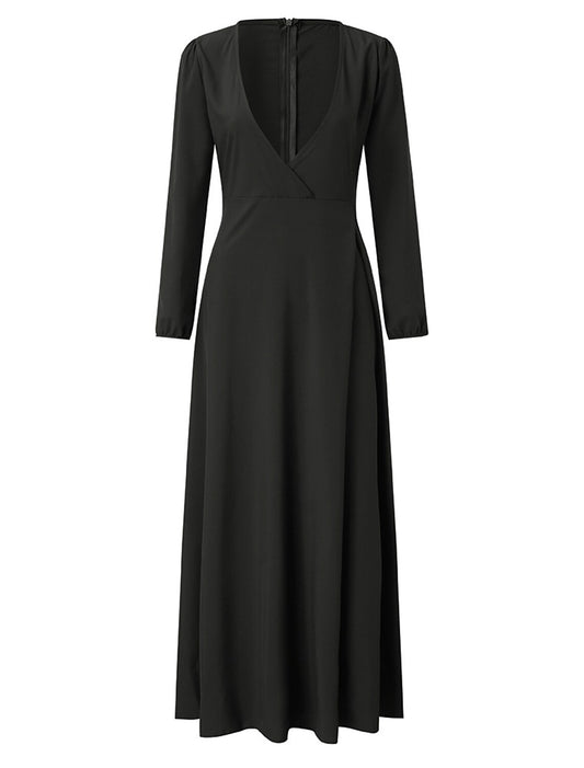 Elegant A-Line V-Neck Long Sleeve Chiffon Formal Wedding Guest Gown.