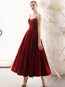 Elegant A-Line Velvet Prom Party Dress with Spaghetti Straps and Beautiful Back.