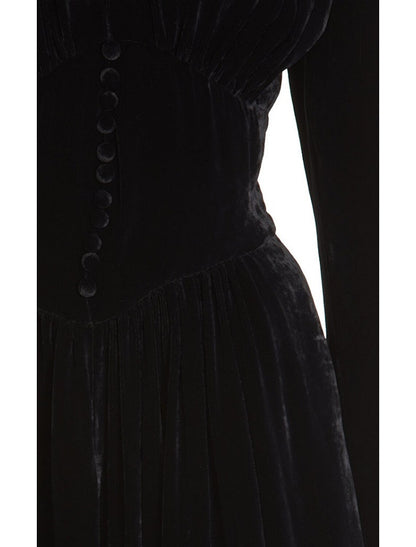 Elegant A-Line Velvet V-Neck Long Sleeve Ankle Length Wedding Guest Gown.