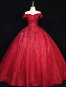 Elegant Ball Gown Off Shoulder Applique Princess Quinceanera Dress.