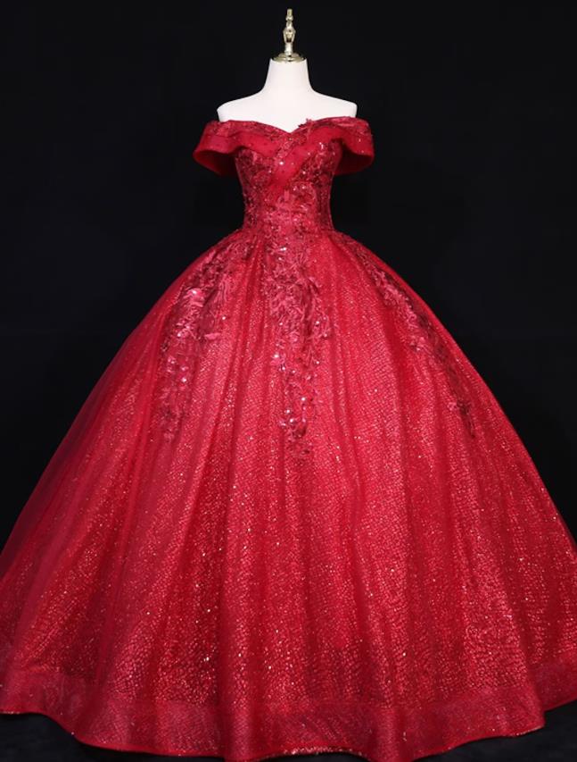 Elegant Ball Gown Off Shoulder Applique Princess Quinceanera Dress.