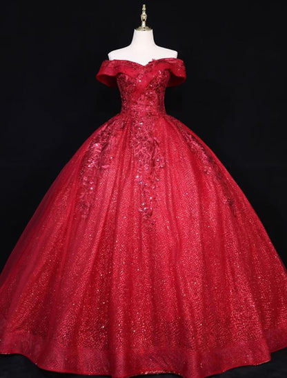 Elegant Ball Gown Off Shoulder Applique Princess Quinceanera Dress.