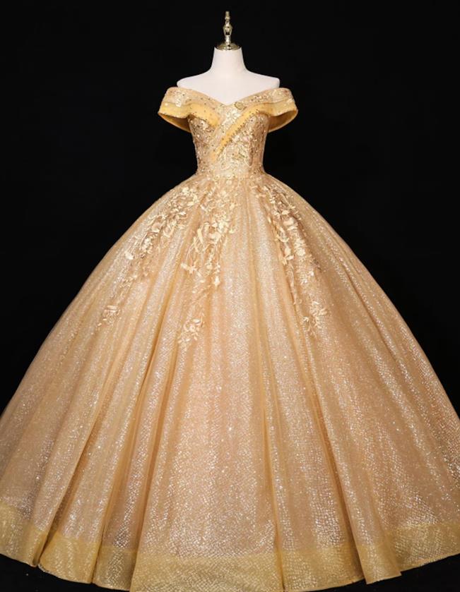 Elegant Ball Gown Off Shoulder Applique Princess Quinceanera Dress.