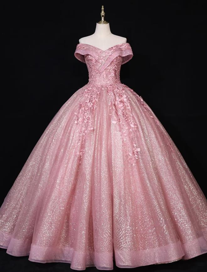 Elegant Ball Gown Off Shoulder Applique Princess Quinceanera Dress.