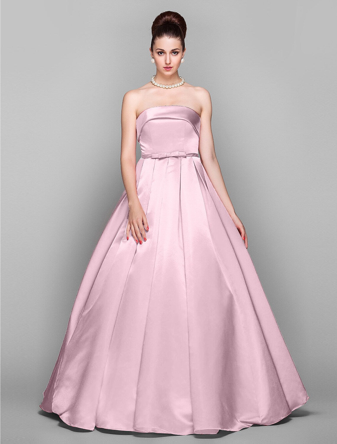 Elegant Ball Gown Strapless Satin Bow Quinceanera Floor Length Dress.