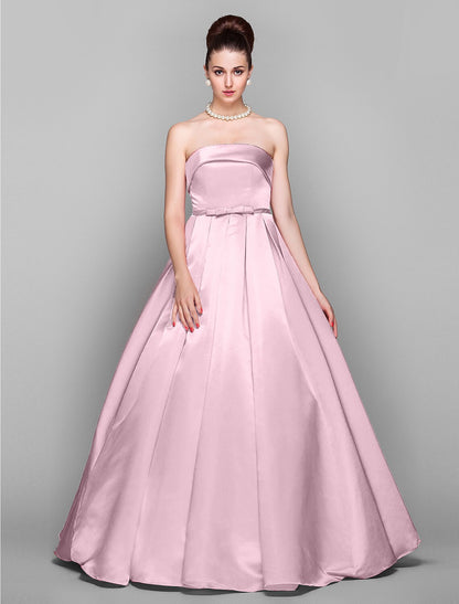 Elegant Ball Gown Strapless Satin Bow Quinceanera Floor Length Dress.