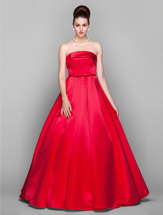 Elegant Ball Gown Strapless Satin Bow Quinceanera Floor Length Dress.