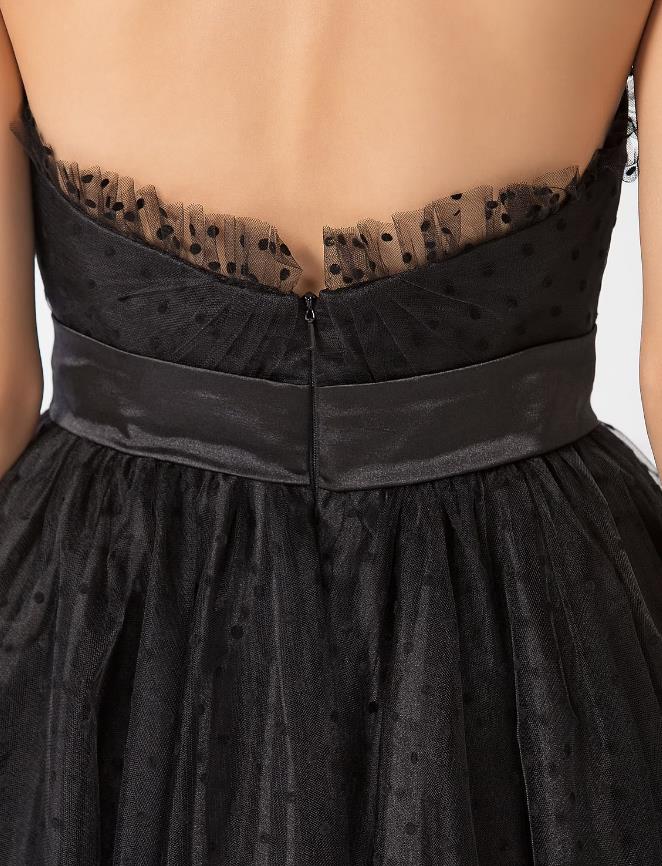 Elegant Ball Gown Sweetheart Tulle Black Tea Length Holiday Dress with Sash.