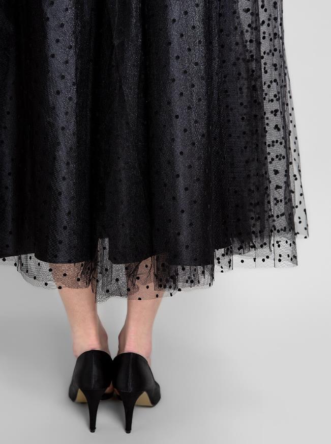 Elegant Ball Gown Sweetheart Tulle Black Tea Length Holiday Dress with Sash.