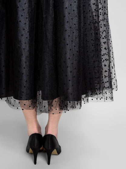 Elegant Ball Gown Sweetheart Tulle Black Tea Length Holiday Dress with Sash.
