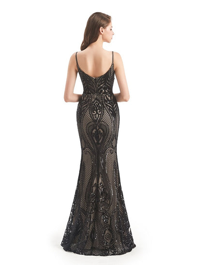 Full length view of the elegant detachable sequin mermaid trumpet evening gown.
