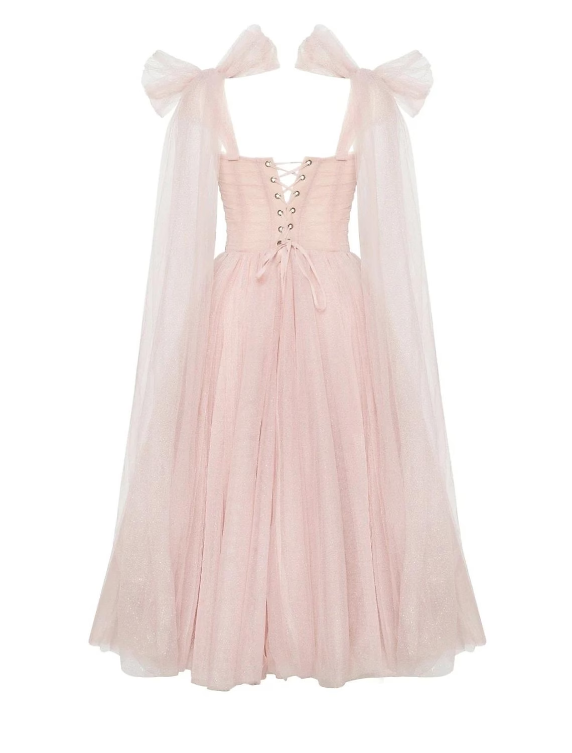Elegant Glittering Ball Gown Square Neck Corset Tulle Tea Length Homecoming Cocktail Dress.