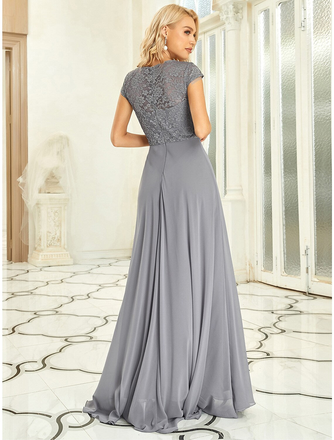 Elegant off-shoulder sheath dress featuring a graceful sweep train.