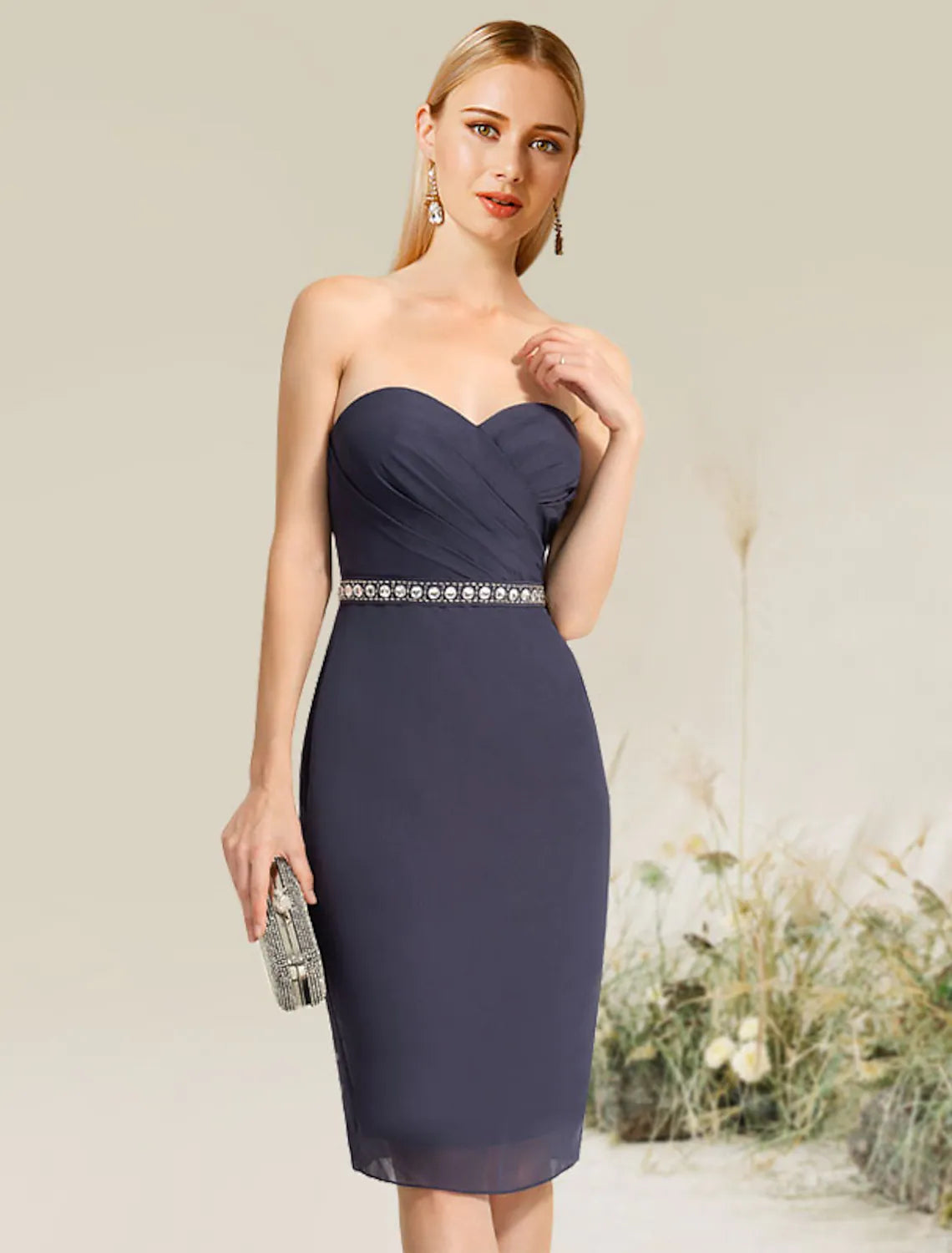 Elegant Sheath Column Convertible Lace Knee-Length Cocktail Dress.