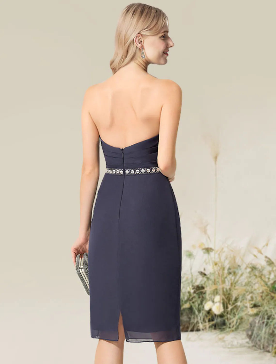 Elegant Sheath Column Convertible Lace Knee-Length Cocktail Dress.