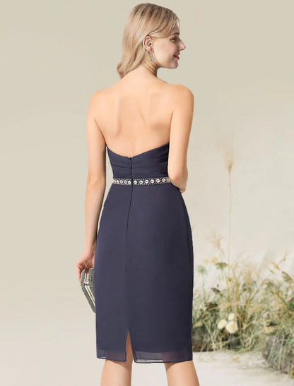 Elegant Sheath Column Convertible Lace Knee-Length Cocktail Dress.