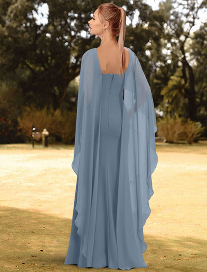 Elegant Sheath Column Jewel Neck 3/4 Sleeve Engagement Solid Floor Length Evening Gown, side view.