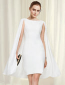 Elegant Sheath Column Jewel Neck Sleek Navy Knee Length Cocktail Dress.