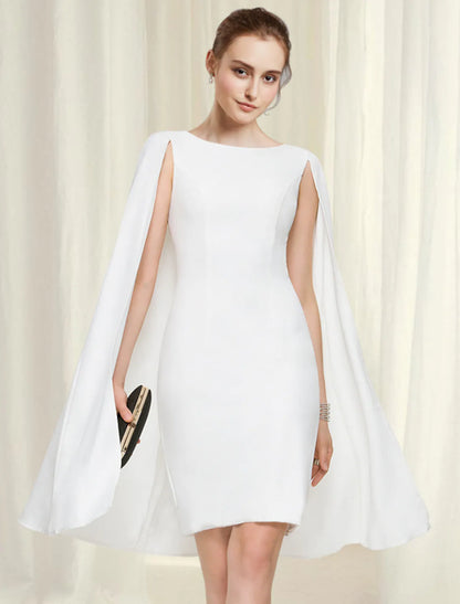 Elegant Sheath Column Jewel Neck Sleek Navy Knee Length Cocktail Dress.