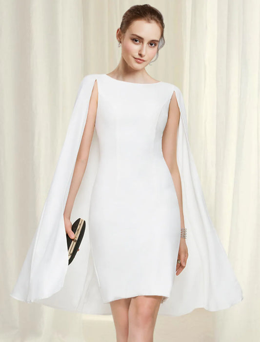 Elegant Sheath Column Jewel Neck Sleek Navy Knee Length Cocktail Dress.