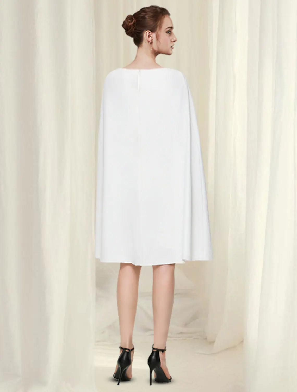 Elegant Sheath Column Jewel Neck Sleek Navy Knee Length Cocktail Dress.