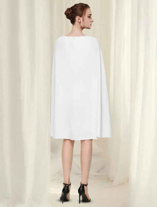 Elegant Sheath Column Jewel Neck Sleek Navy Knee Length Cocktail Dress.