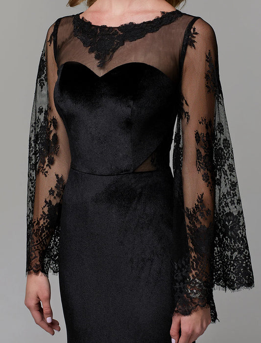 Elegant Sheath Illusion Neck Long Sleeve Lace Floor-Length Wedding Guest Dress.