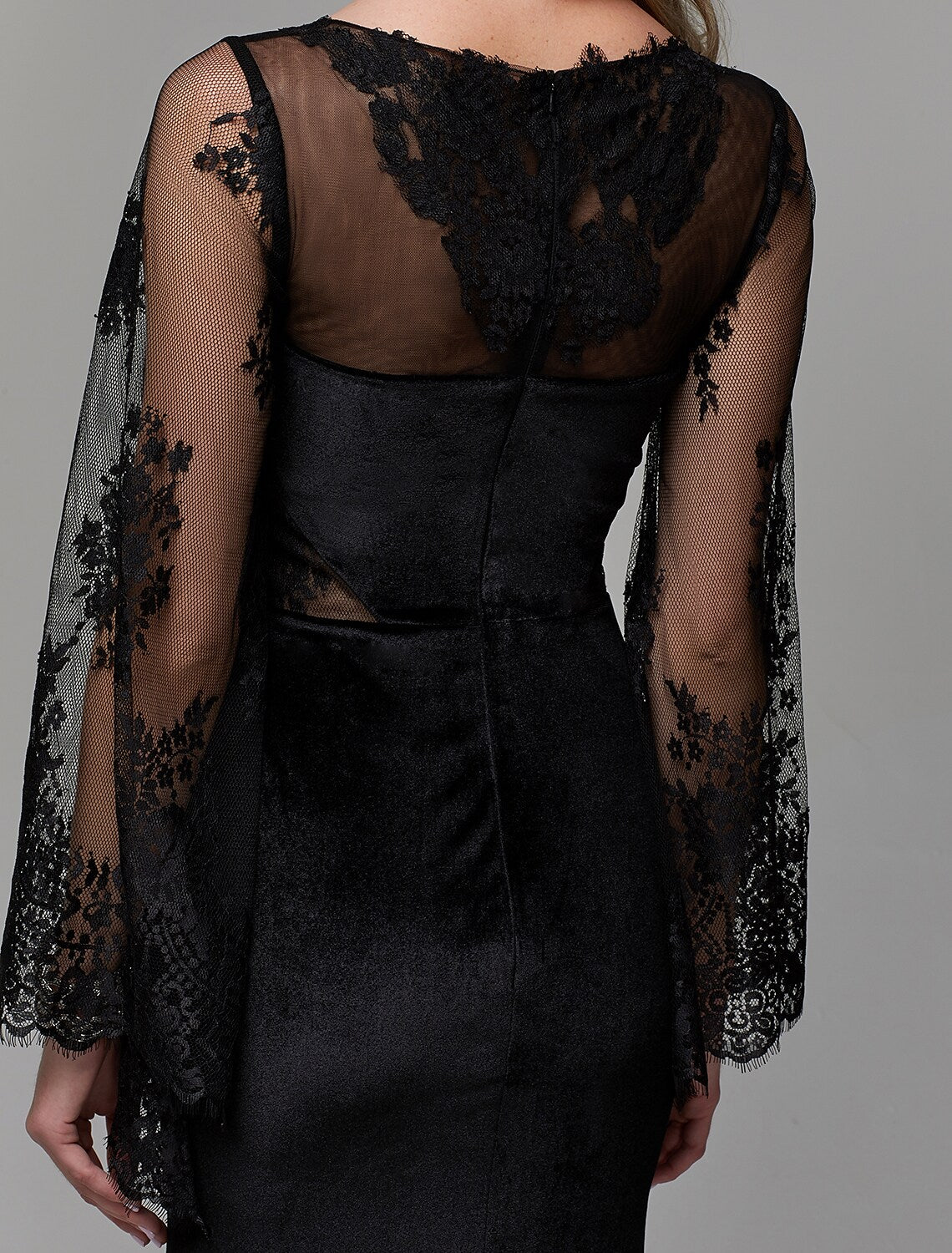 Elegant Sheath Illusion Neck Long Sleeve Lace Floor-Length Wedding Guest Dress.