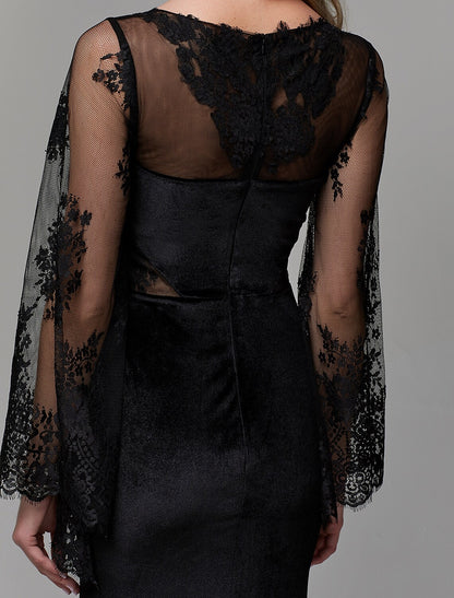 Elegant Sheath Illusion Neck Long Sleeve Lace Floor-Length Wedding Guest Dress.