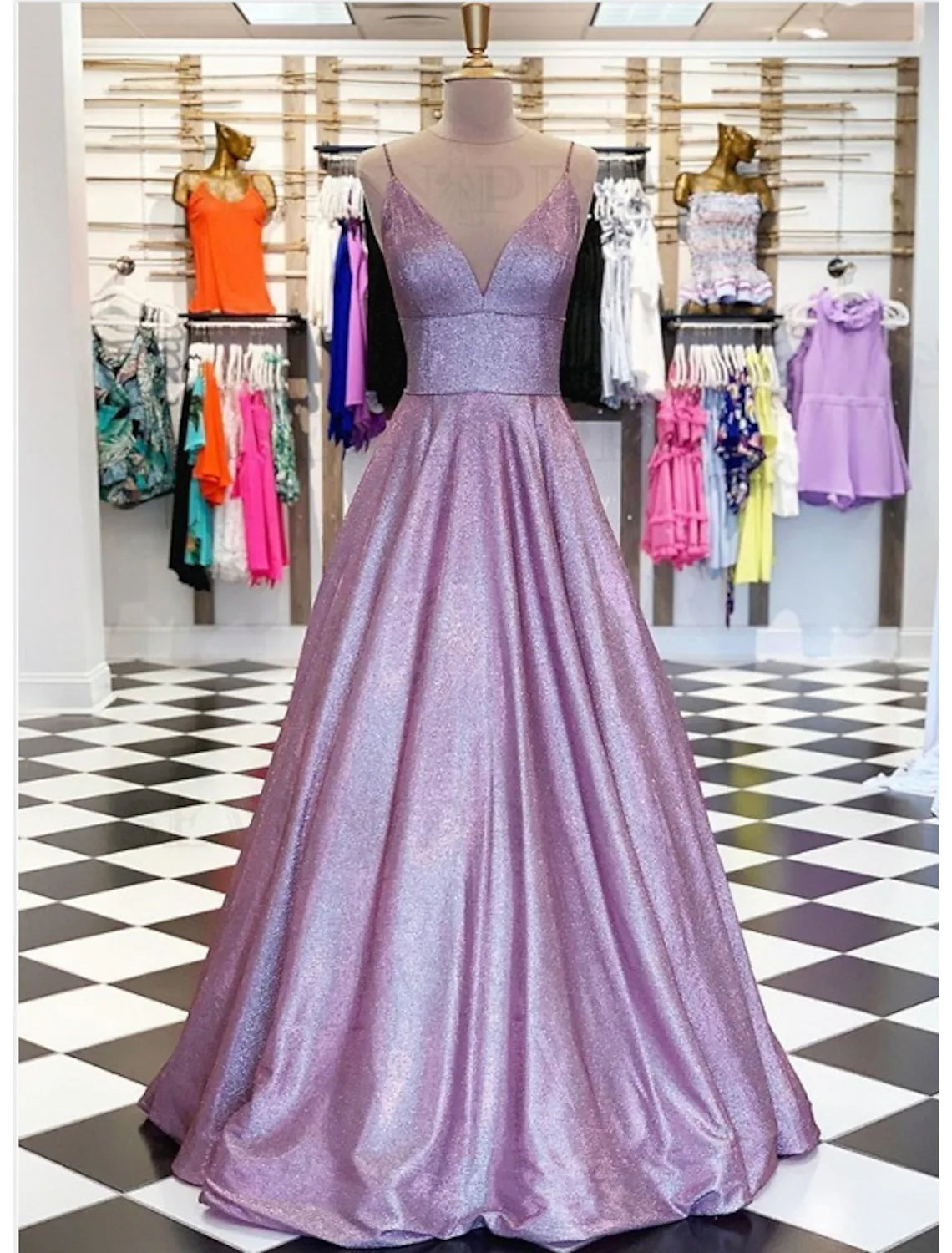 Elegant V-Neck Ball Gown Beautiful Back Floor-Length Lace Prom Dress.